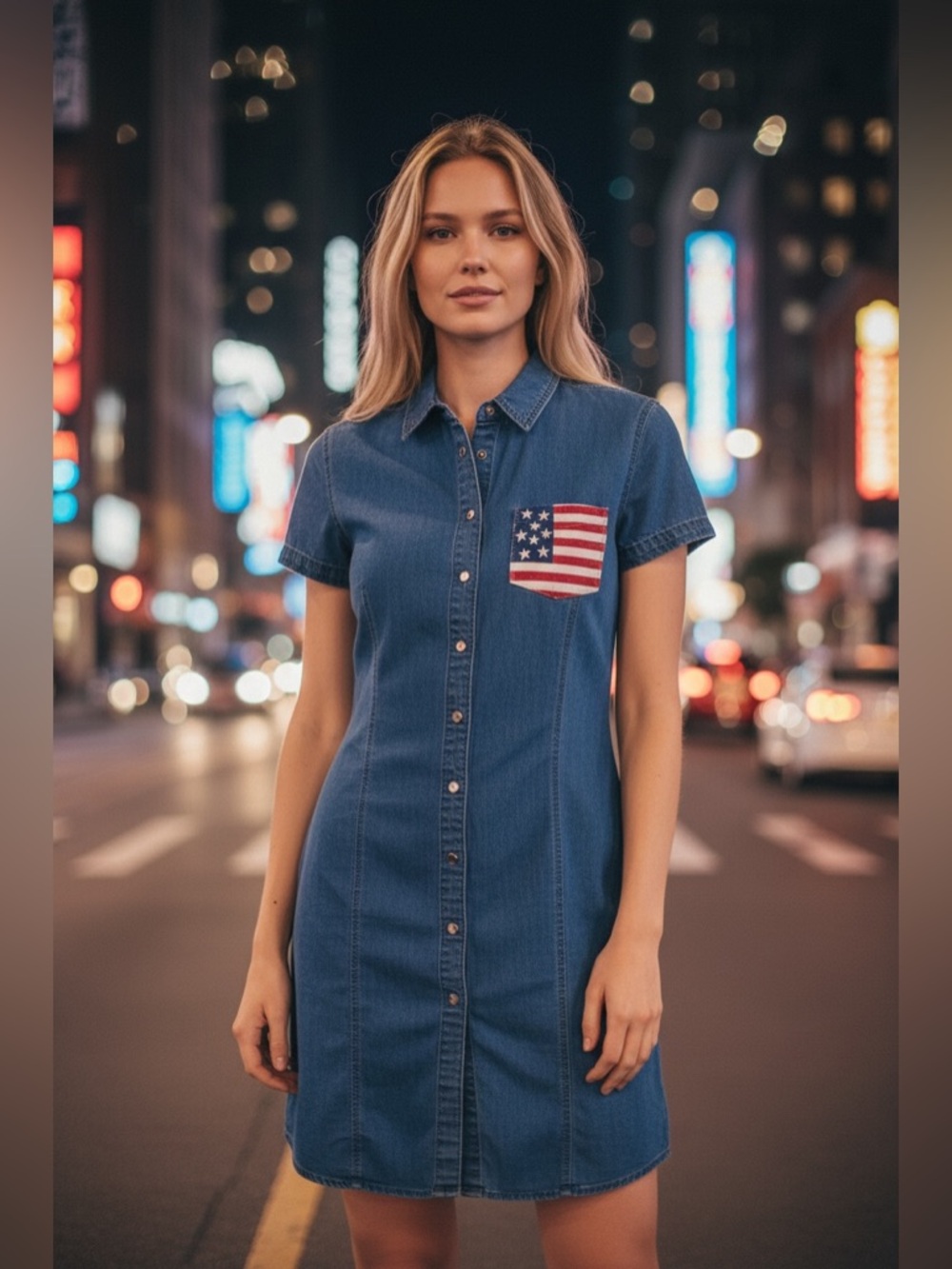 Y2K Tommy Hilfiger Indigo Denim Dress 10 Western Cowgirl Flag Pocket